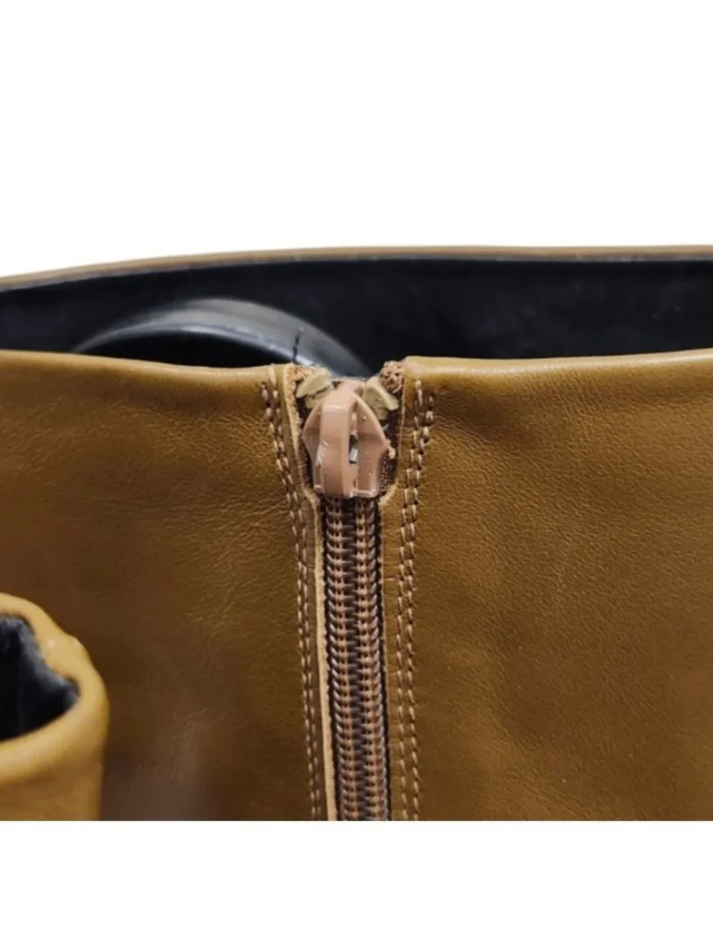 ZARA Camel Brown Leather Knee High Boots Block Heel Square Toe Women's EU 40US 9